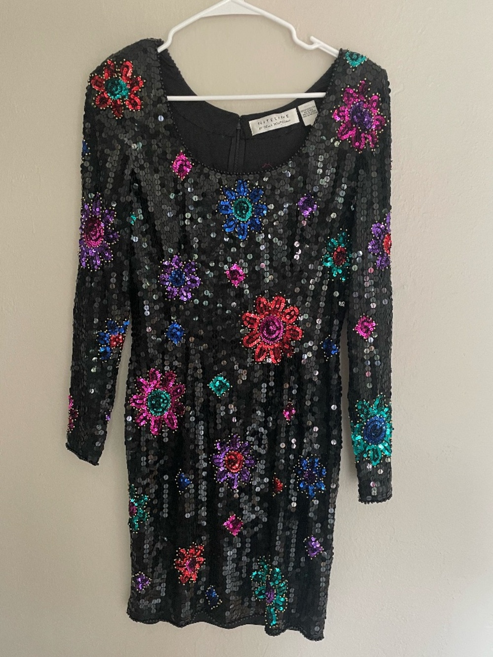 Niteline 90s Sequin Multi Flower Dress - Long Sleeve - Scoop Neck